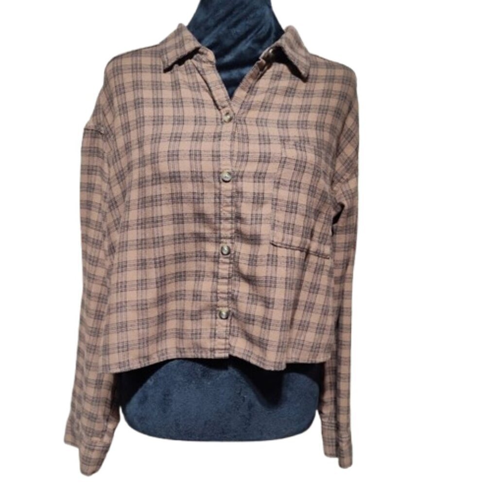 Abercrombie and Fitch Hollister Women's Long Sleeve Flannel Crop Top Size Medium - Picture 6 of 9